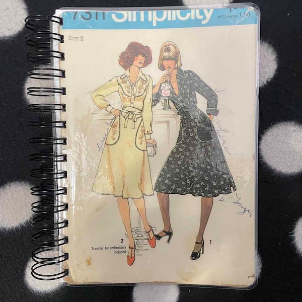 Upcycled Vintage Clothing Pattern Wire Bound Notebook