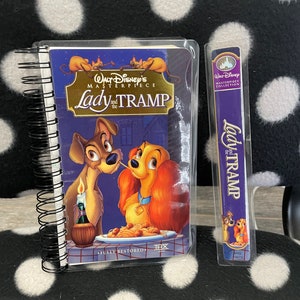 Upcycled Vintage VHS Cover Wire Bound Notebook and FREE bookmark-Lady and the Tramp *Looking for a unique nostalgic gift?*