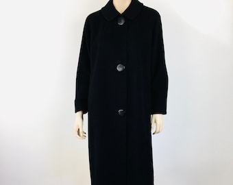 Vintage 1960s BLACK CASHMERE Button Front Coat