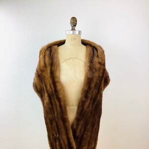 Vintage BROWN Real MINK Fur STOLE Shoulder Wrap