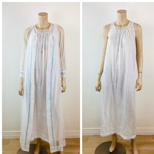 Vintage 1960s WHITE NYLON 2pc Night Gown & Bed Jacket Robe / Lingerie / Peignoir / Vintage Wedding