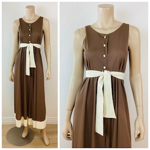 Vintage 1960s BROWN & CREAM BELLBOTTOM Wide Leg Lingerie Jumpsuit