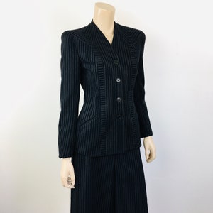 Vintage 1940s STRIPED Black & Grey Big Shoulder Skirt and Jacket Suit image 7