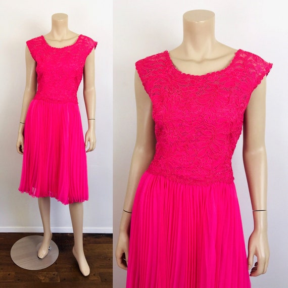 Vintage 1960s HOT PINK Soutash EMBROIDERED Pleate… - image 1