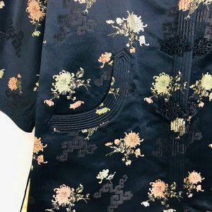 Vintage 1950s BLACK BROCADE Asian FLORAL Pattern Jacket image 5