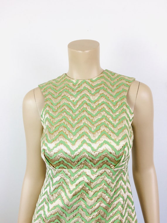 Vintage 1960s GOLD METALLIC Green CHEVRON Stripe … - image 4