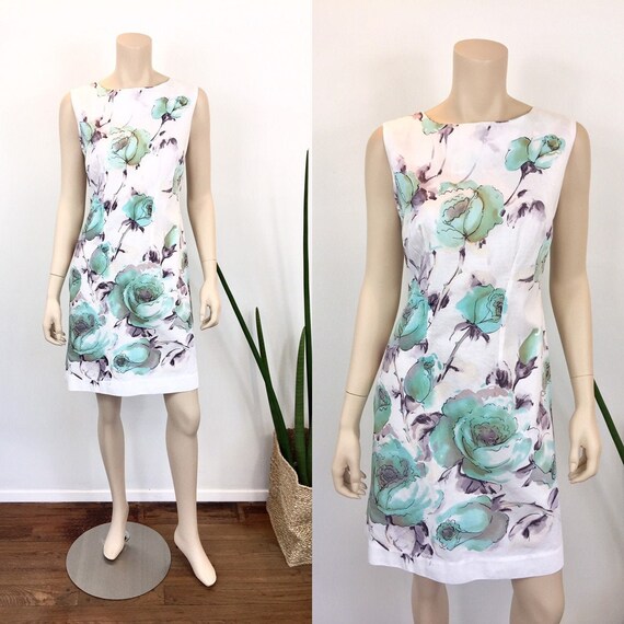 1960s Vintage BLUE FLORAL Print Cotton Day Dress