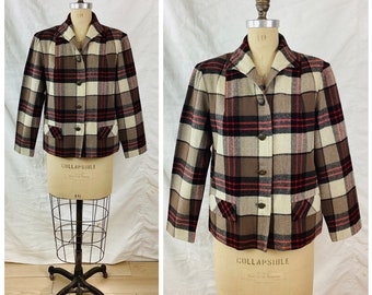 Vintage 1950s PENDLETON PLAID WOOL Button Front Jacket