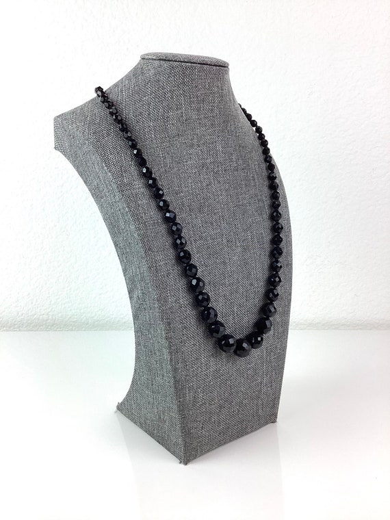 Vintage JET BLACK Facet Cut Glass Bead Necklace - image 2