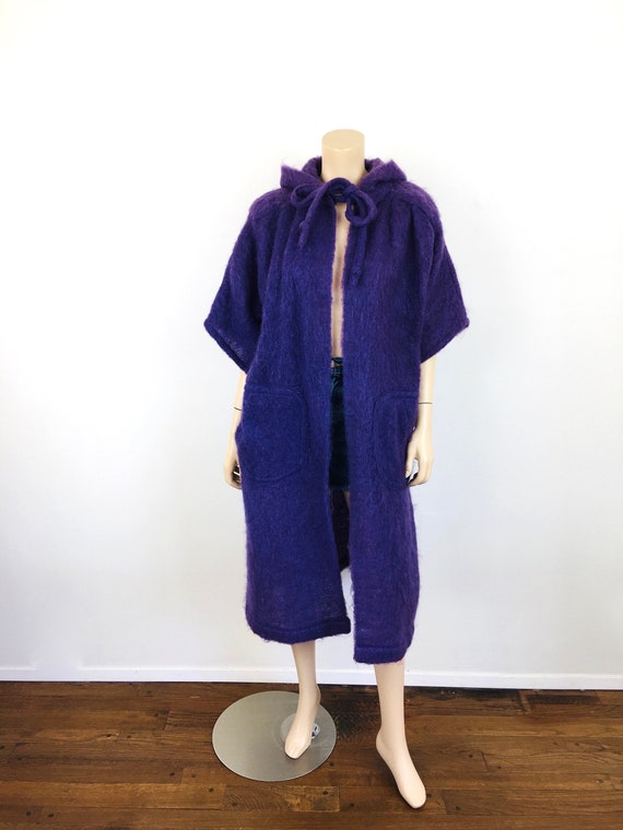 Vintage 1960s PURPLE MOHAIR & Wool HOODED Oversiz… - image 2