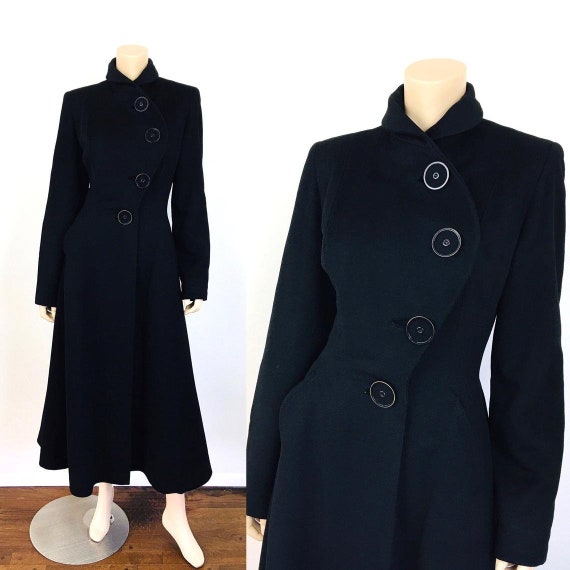 Vintage 1940s Black PRINCESS Style Black Wool SPY