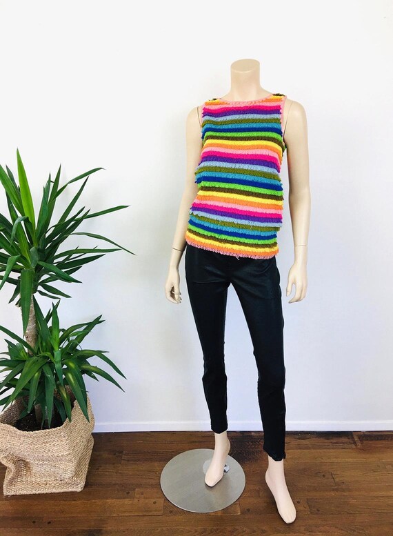 Vintage 1960s RAINBOW Stripe LOOPY FRINGE Mod Tank To… - Gem