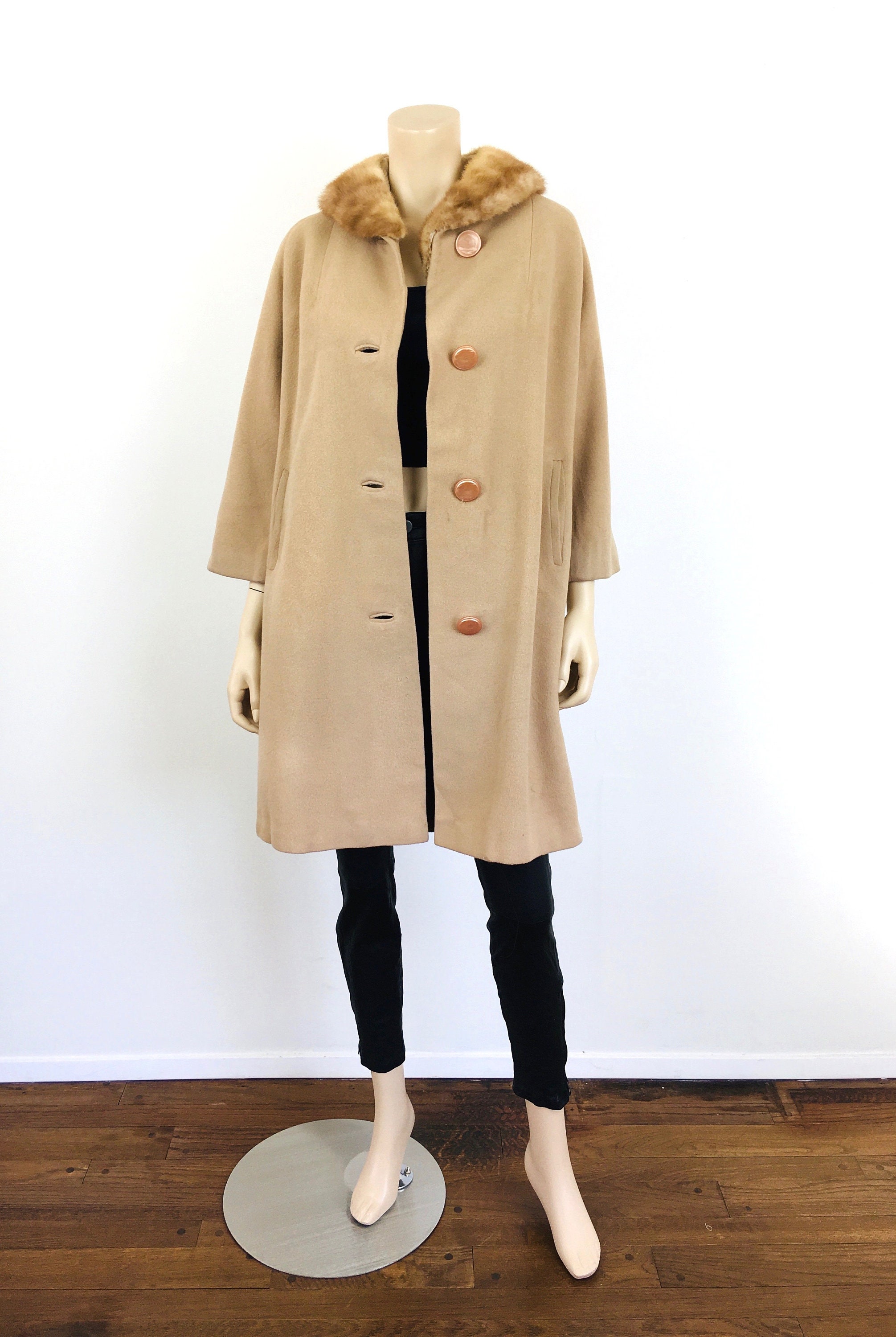 Vintage 1950s 1960s Beige CASHMERE & MINK FUR Collar Coat - Etsy
