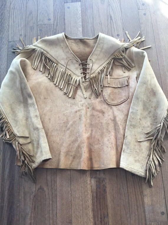 1960s 1970s Deerskin Leather Fringe Hippie Shirt