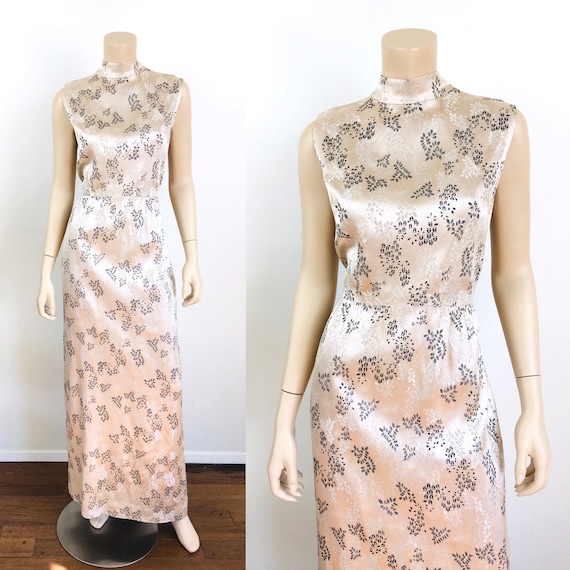 1950s Vintage Champagne Floral Brocade Evening Pa