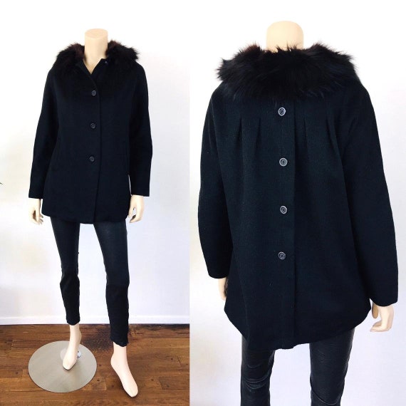 Large 1960s Tan Faux Fur and Fox Fur Collar Coat