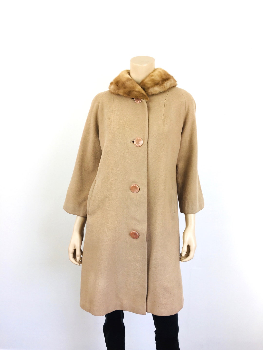 Vintage 1950s 1960s Beige CASHMERE & MINK FUR Collar Coat - Etsy