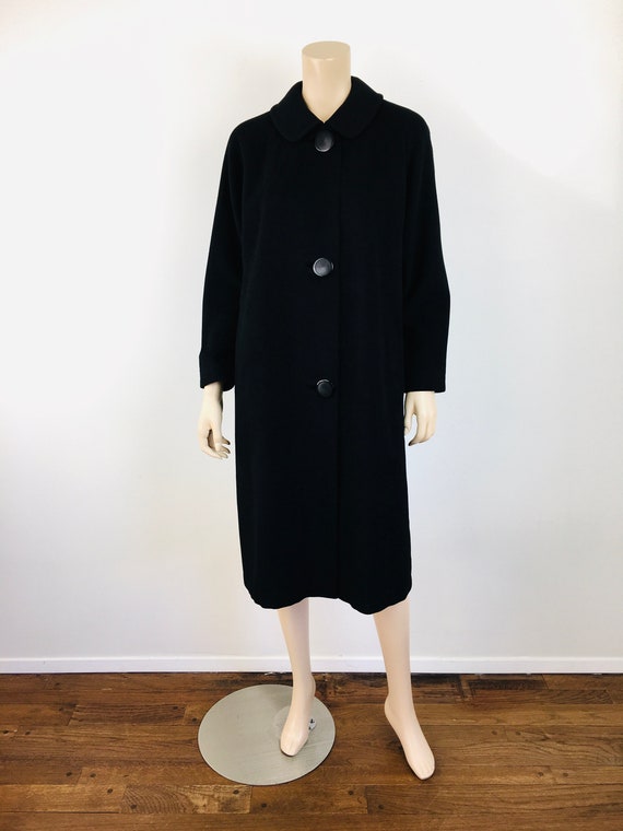 Vintage 1960s BLACK CASHMERE Button Front Coat - image 2