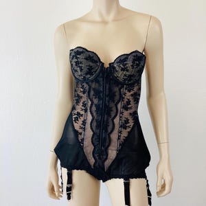 Vintage 1950s LADY MARLENE Black LACE Corset with Garters 34B Pin Up Lingerie