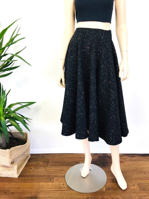 Vintage 1950s BLACK Wool & COLORFUL FLECKS Circle… - image 3