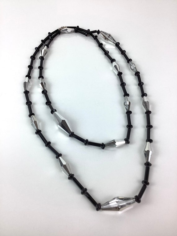 Vintage Long FLAPPER Style BLACK & SILVER Crystal… - image 4