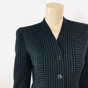 Vintage 1940s STRIPED Black & Grey Big Shoulder Skirt and Jacket Suit image 5