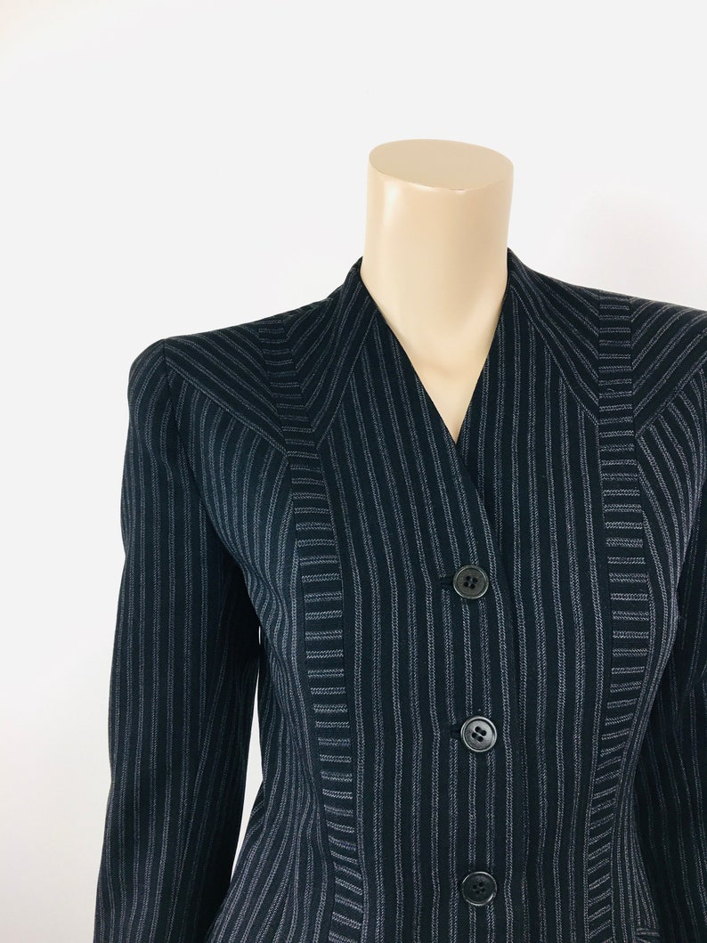 Vintage 1940s STRIPED Black & Grey Big Shoulder Skirt and Jacket Suit image 5