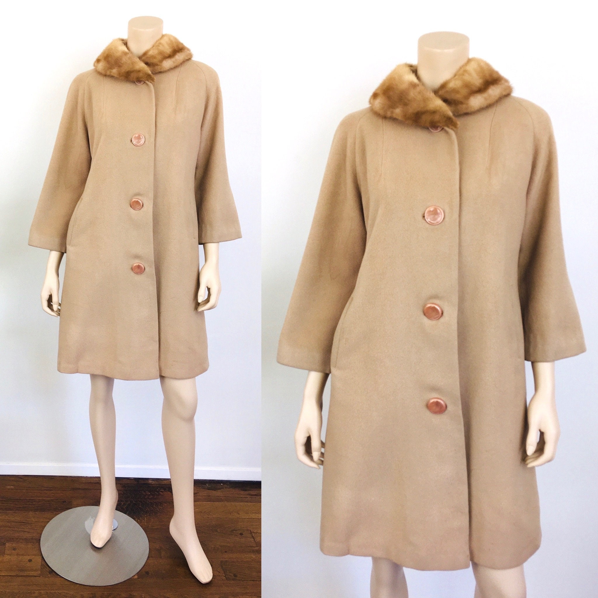 Vintage 1950s 1960s Beige CASHMERE & MINK FUR Collar Coat - Etsy