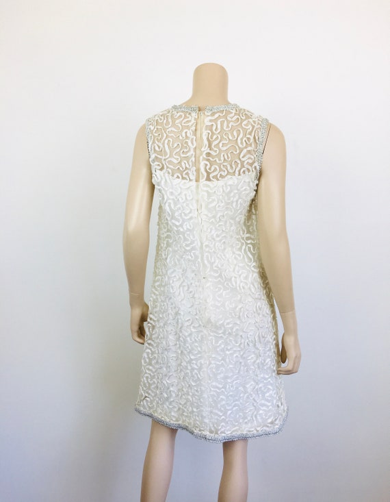 Vintage 1960s WHITE EMBROIDERED RIBBON & Silver M… - image 7