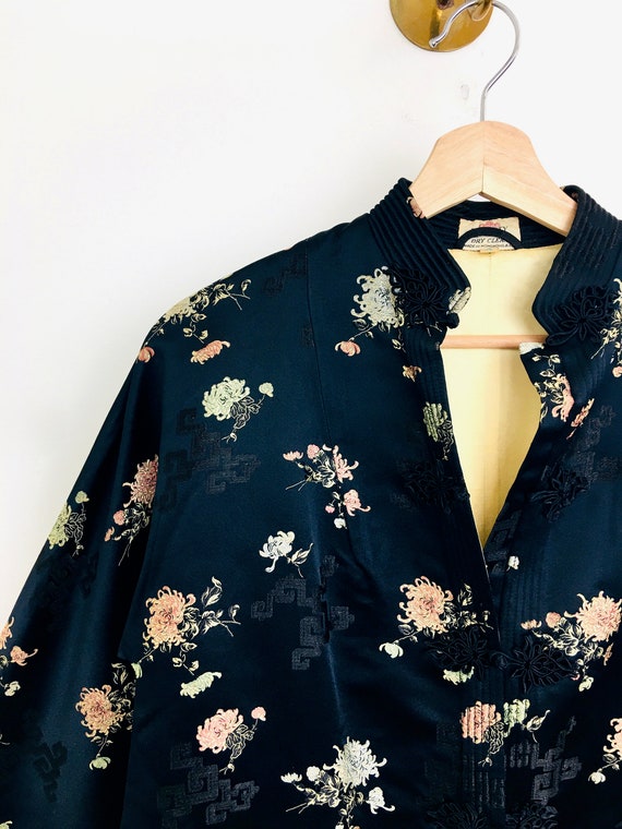 Vintage 1950s BLACK BROCADE Asian FLORAL Pattern … - image 4