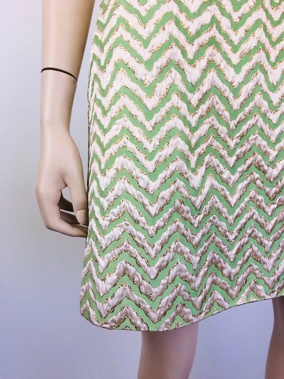 Vintage 1960s GOLD METALLIC Green CHEVRON Stripe … - image 7