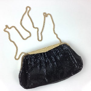 Vintage 1960s BLACK METAL MESH Gold Frame Whiting and Davis Evening Bag / Purse