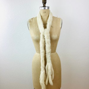 Vintage CREAM WHITE Real MINK Fur Collar / Shoulder Wrap / Stole