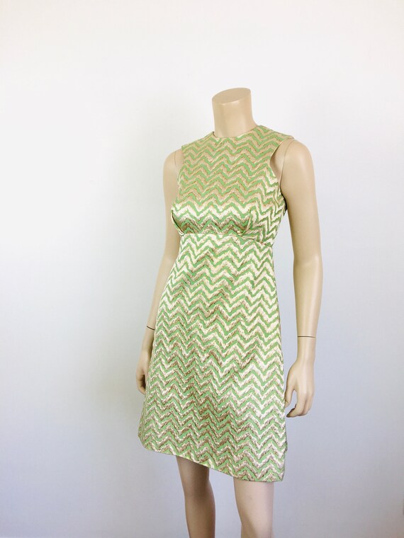 Vintage 1960s GOLD METALLIC Green CHEVRON Stripe … - image 5