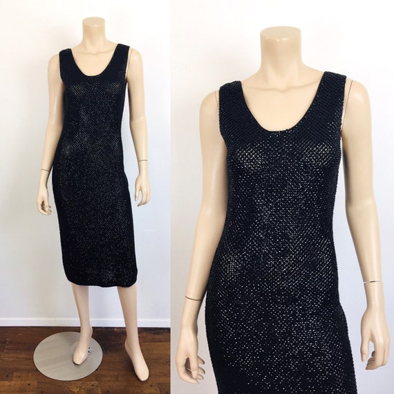 Vintage 1960s SEQUIN BEADED Black SWEATER Knit Co… - image 1