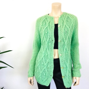 Vintage 1960s SPEARMINT GREEN & MOHAIR Cardigan Sweater