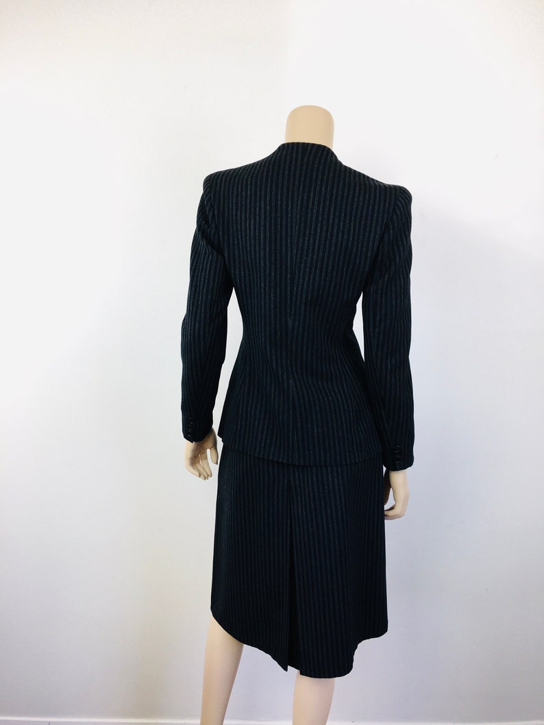 Vintage 1940s STRIPED Black & Grey Big Shoulder Skirt and Jacket Suit image 8