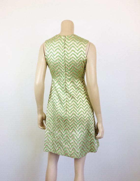 Vintage 1960s GOLD METALLIC Green CHEVRON Stripe … - image 8