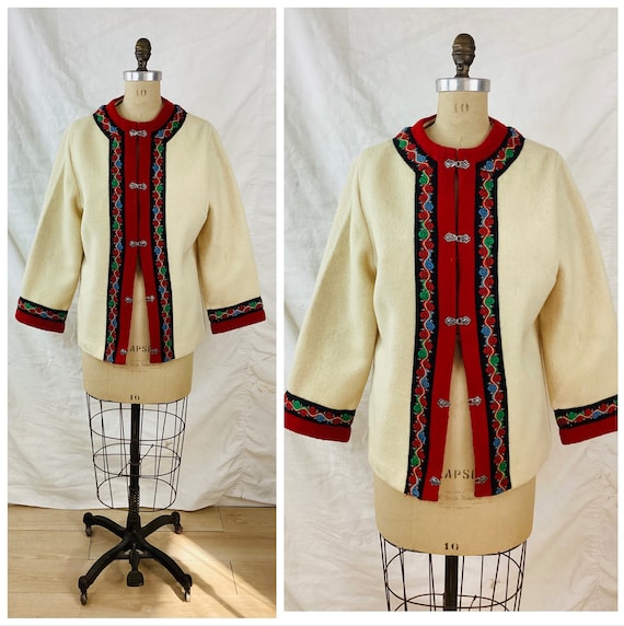 Vintage 1960s NORWEGIAN EMBROIDERED & Cream Wool Jacket - Etsy