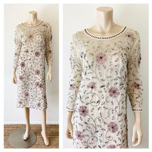 Vintage 1960s FLORAL BEADED Sheer TULLE Mod Glam Dress