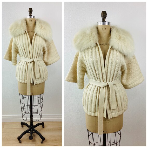 Fox fur cheap collar cardigan