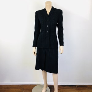 Vintage 1940s STRIPED Black & Grey Big Shoulder Skirt and Jacket Suit image 2