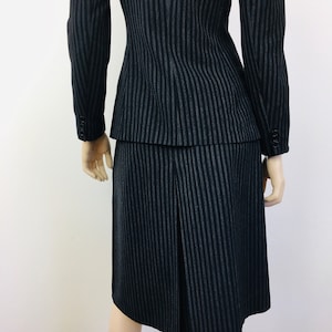 Vintage 1940s STRIPED Black & Grey Big Shoulder Skirt and Jacket Suit image 9