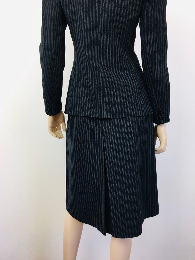 Vintage 1940s STRIPED Black & Grey Big Shoulder Skirt and Jacket Suit image 9