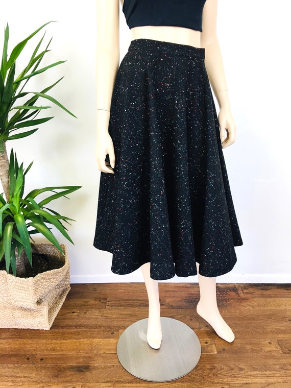 Vintage 1950s BLACK Wool & COLORFUL FLECKS Circle… - image 5