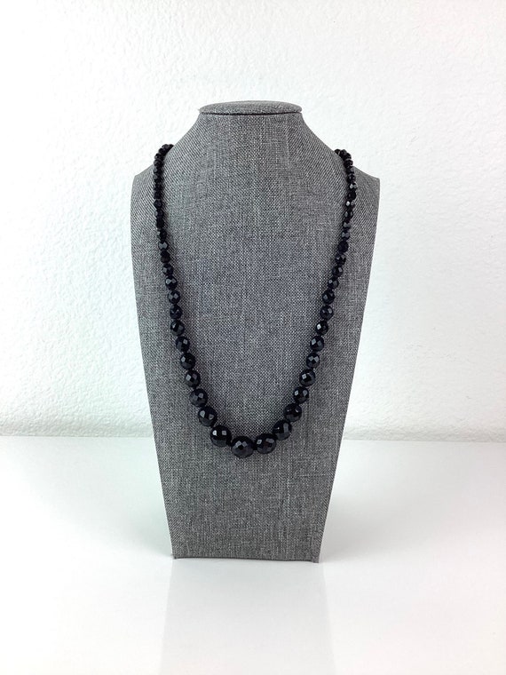 Vintage JET BLACK Facet Cut Glass Bead Necklace