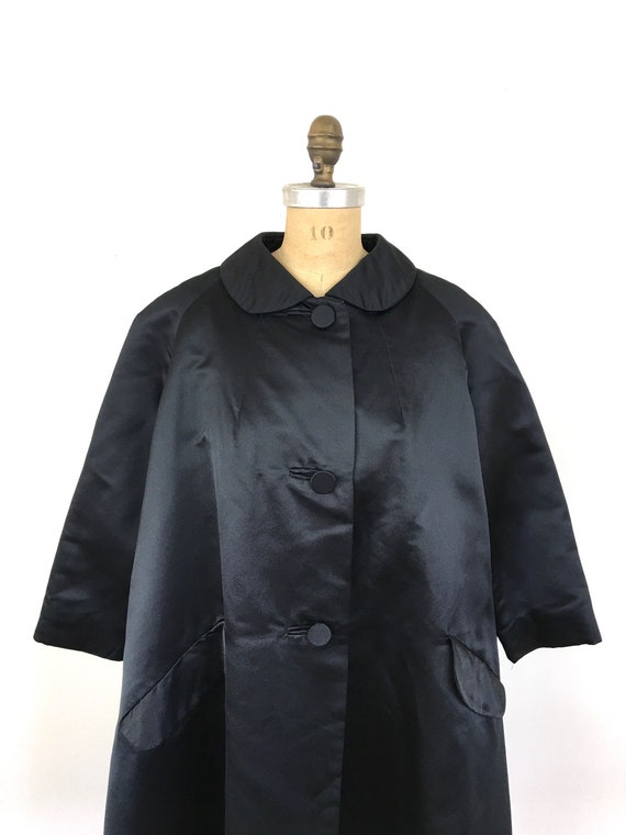 1950s 1960s Vintage Black Silk Satin Swing Coat J… - image 2