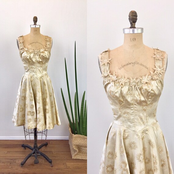 1950s Vintage GOLD METALLIC & STARBURST Rhinestone
