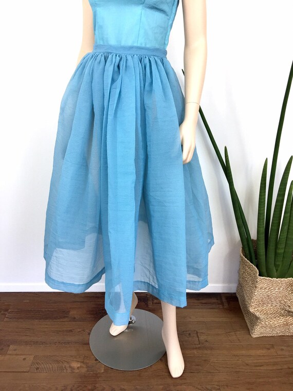 1950s Vintage SHEER TURQUOISE Blue HALTER Top & S… - image 4