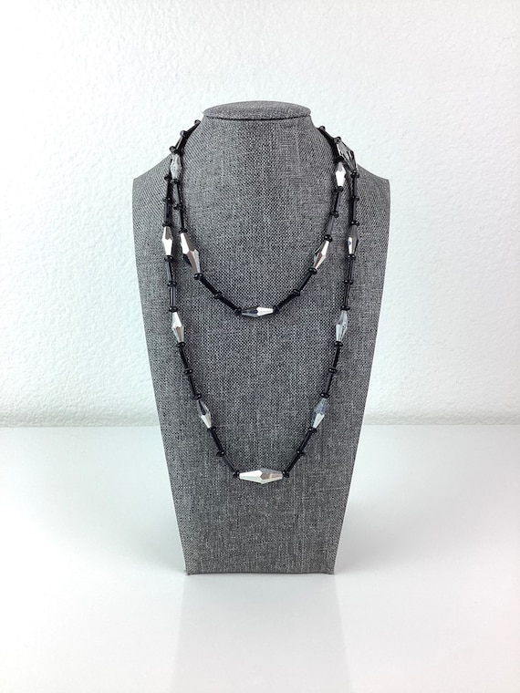 Vintage Long FLAPPER Style BLACK & SILVER Crystal… - image 1